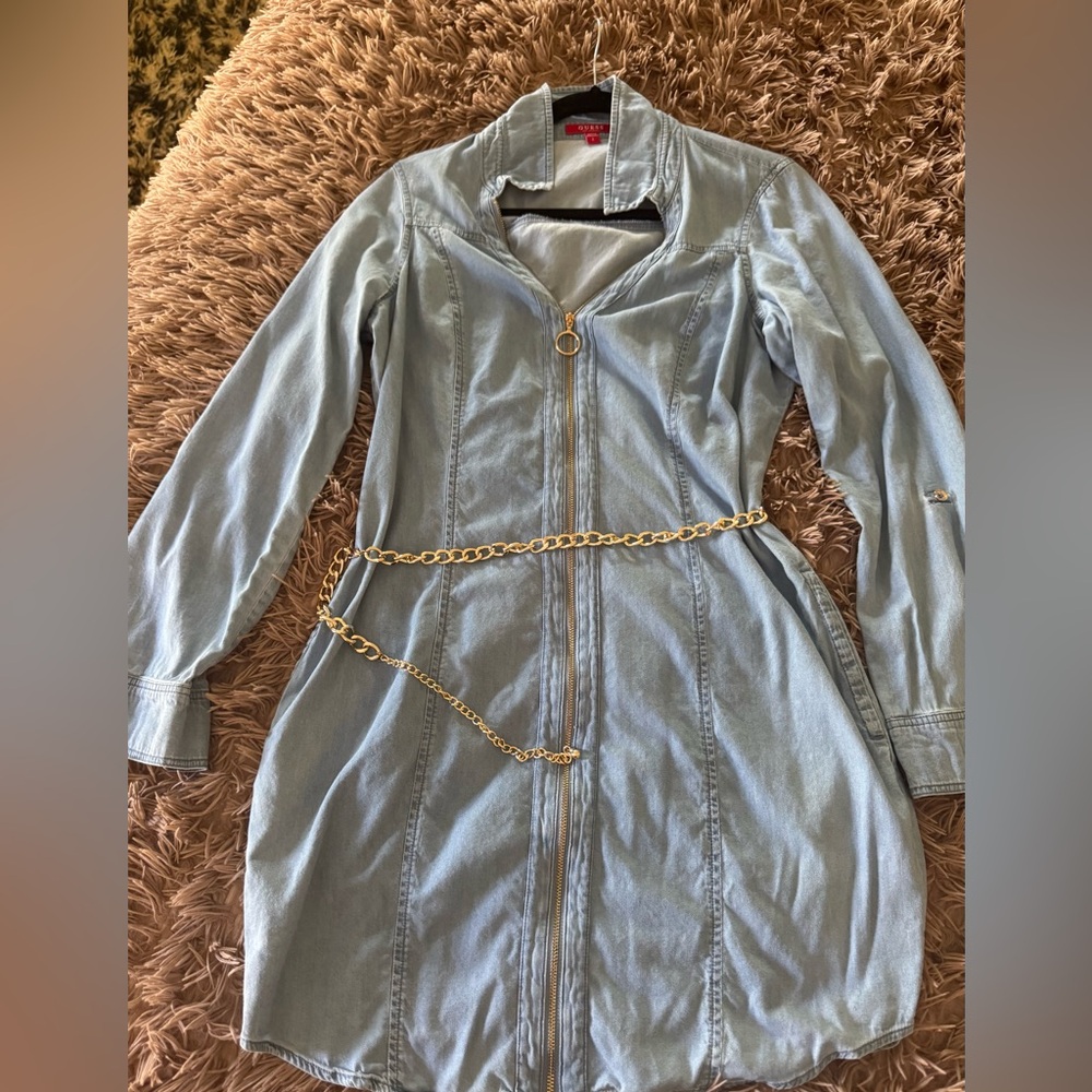 Guess Sky Blue Denim Shirt Dress